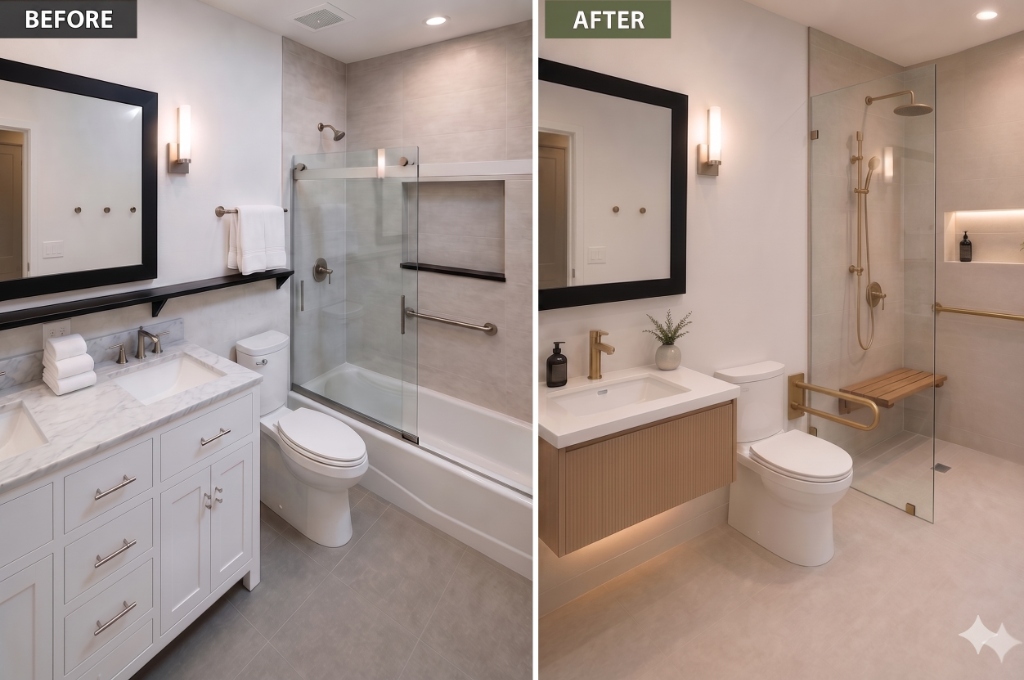 Accessible Bathroom Concept Before and After Comparison